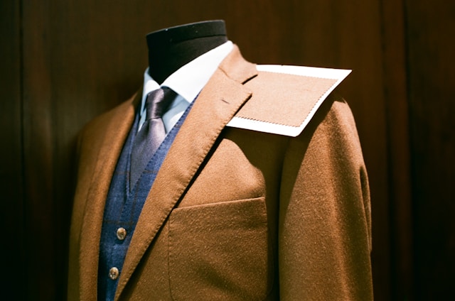 Finished custom bespoke suit on display